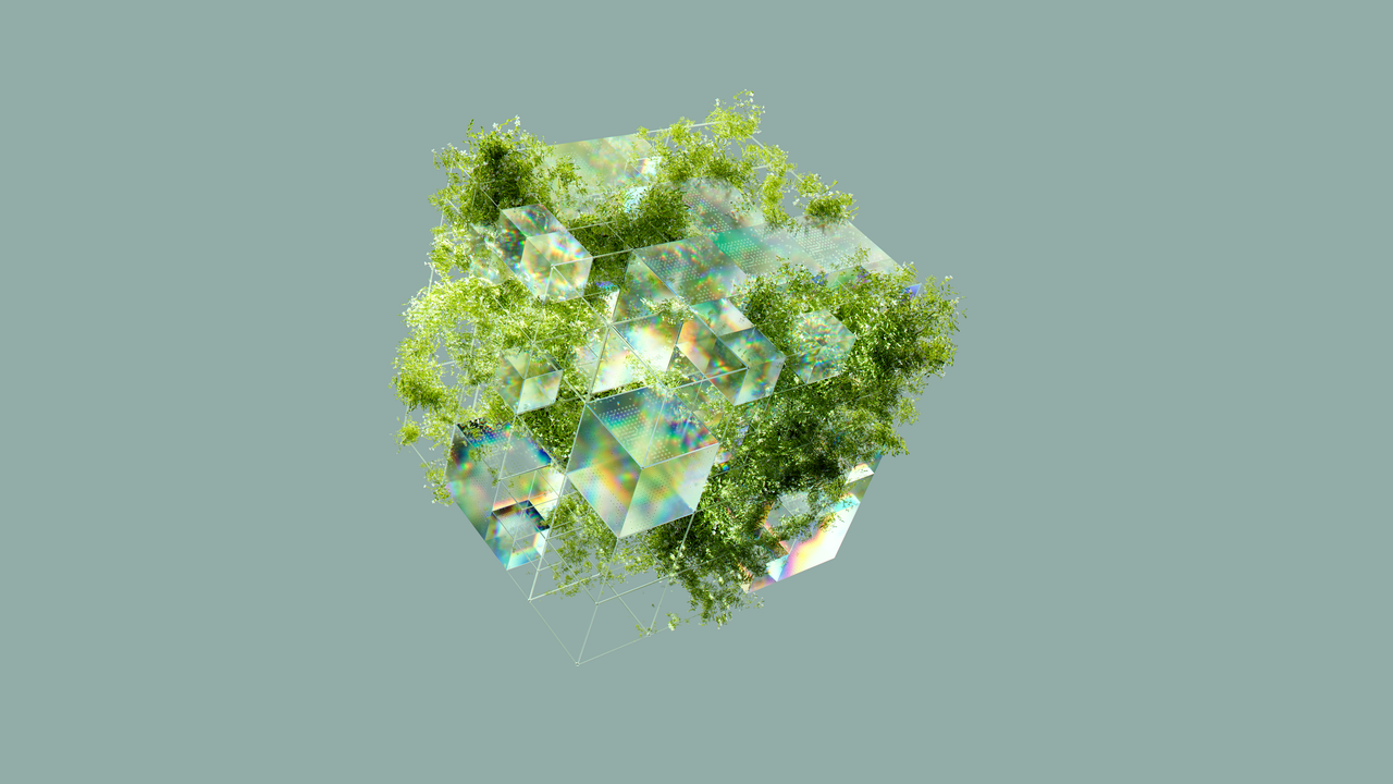 wedding-photography-05 A digital abstract cube interwoven with lush greenery, symbolizing sustainability and technology.